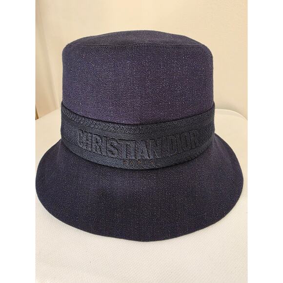 Christian Dior Navy Blue Logo Embroidered Canvas Bucket Hat M sz main image 6